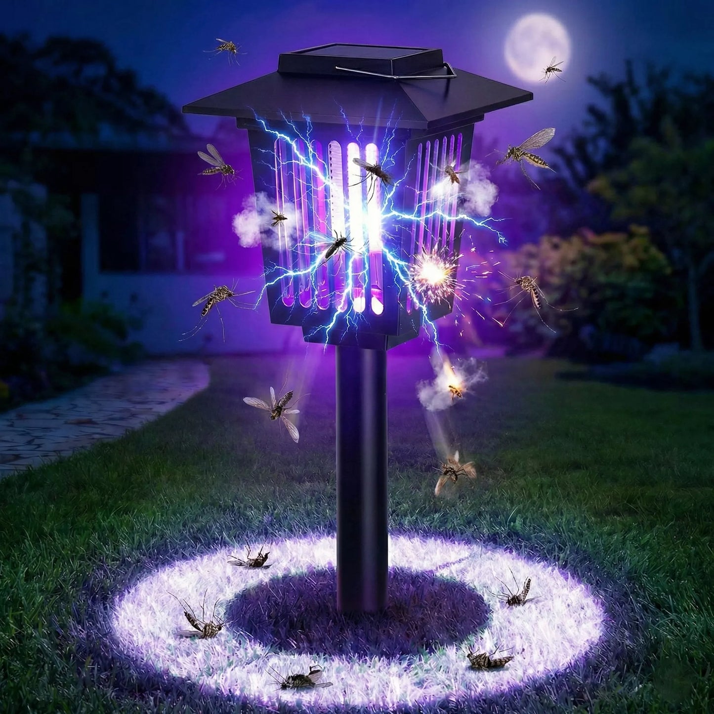Ogrodowa lampa solarna LED owadobójcza 2w1 wbijana 44 cm z czujnikiem zmierzchu