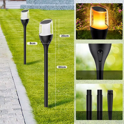 LED Saulės lempa fakelas ugnies efektas 60cm galinga prieblandos jutiklis IP44 PREMIUM