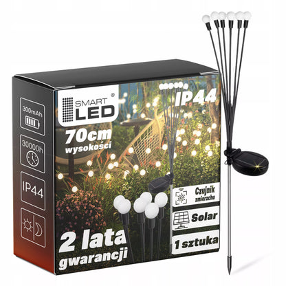 Ogrodowa lampa solarna LED wbijana w ziemię w kształcie kul z czujnikiem zmierzchu IP44