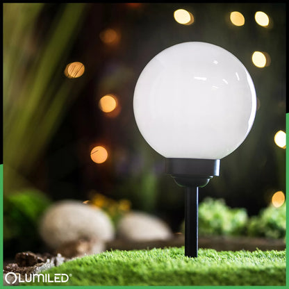Ogrodowa lampa solarna LED KULA 30 cm wbijana do ziemi, dekoracyjna kula