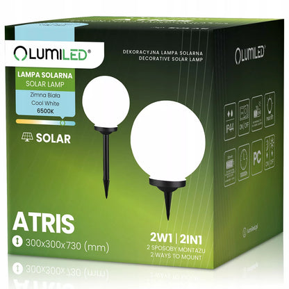 Ogrodowa lampa solarna LED KULA 30 cm wbijana do ziemi, dekoracyjna kula