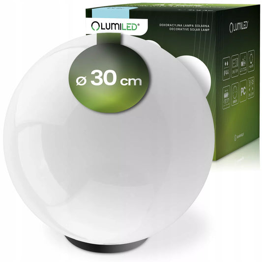 Ogrodowa lampa solarna LED KULA 30 cm wbijana do ziemi, dekoracyjna kula