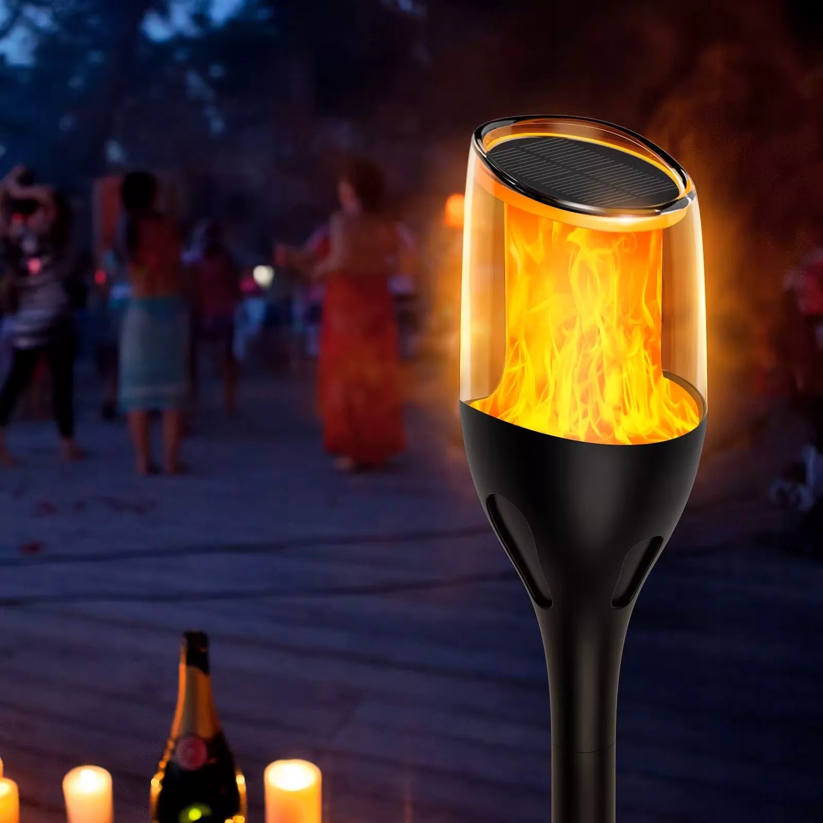 Ogrodowa lampa solarna LED słupek wbijany z czujnikiem zmierzchu imitująca płomień pochodni