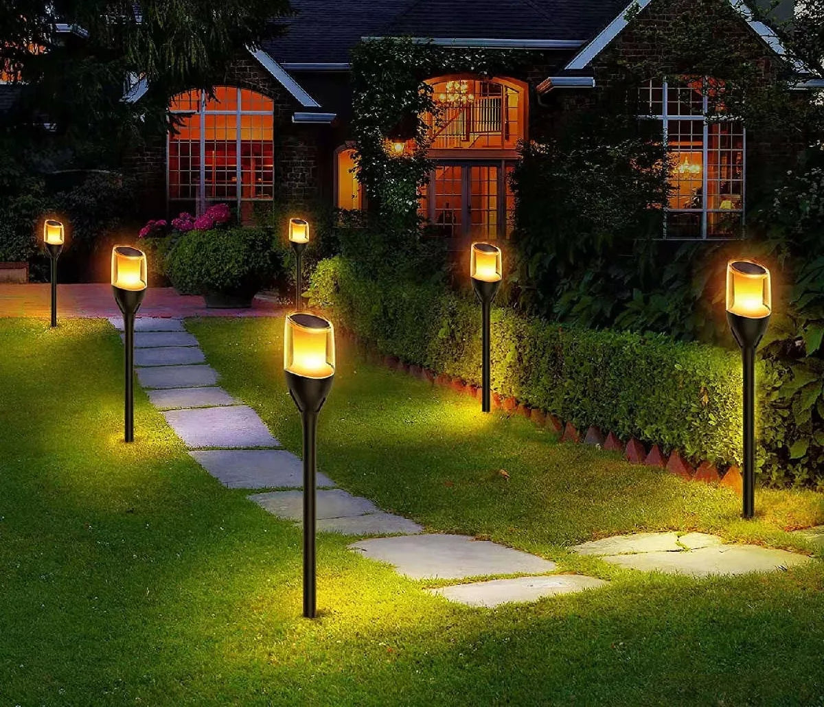 Ogrodowa lampa solarna LED słupek wbijany z czujnikiem zmierzchu imitująca płomień pochodni