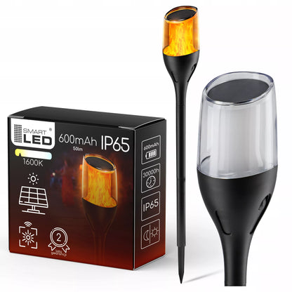 Ogrodowa lampa solarna LED słupek wbijany z czujnikiem zmierzchu imitująca płomień pochodni