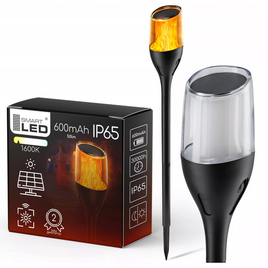 Ogrodowa lampa solarna LED słupek wbijany z czujnikiem zmierzchu imitująca płomień pochodni