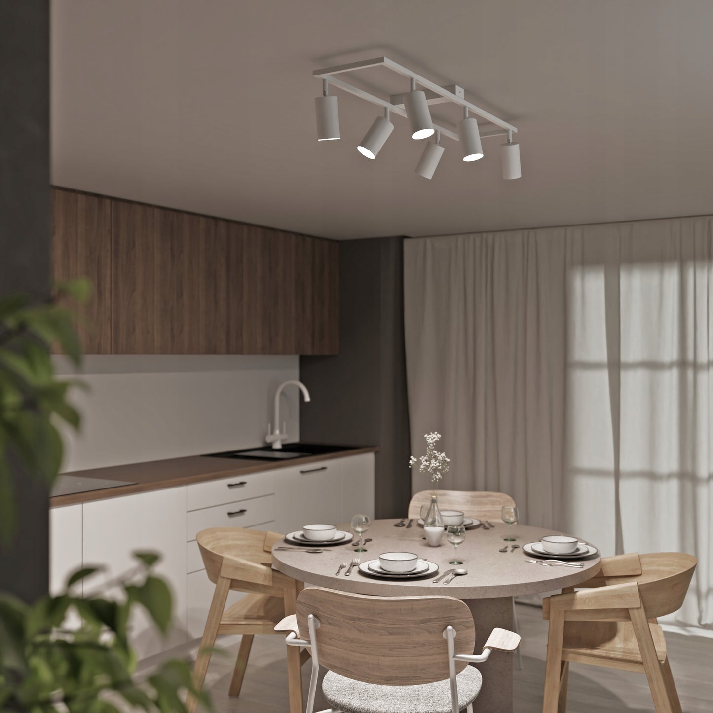 Lubinis šviestuvas su 6 GU10 LED/halogeniniais taškiniais prožektoriais, reguliuojamas sieninis šviestuvas, LED lubinė lempa