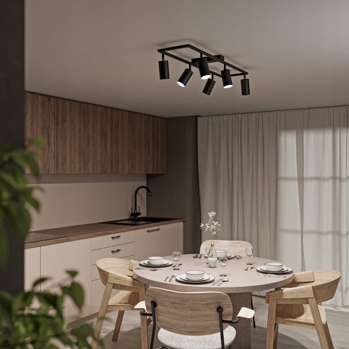 Lubinis šviestuvas su 6 x GU10 LED halogenais, reguliuojamas, prožektorius