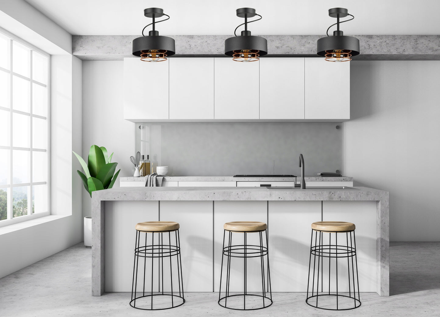 Lubinis šviestuvų plafonas metalinis juodas su variu