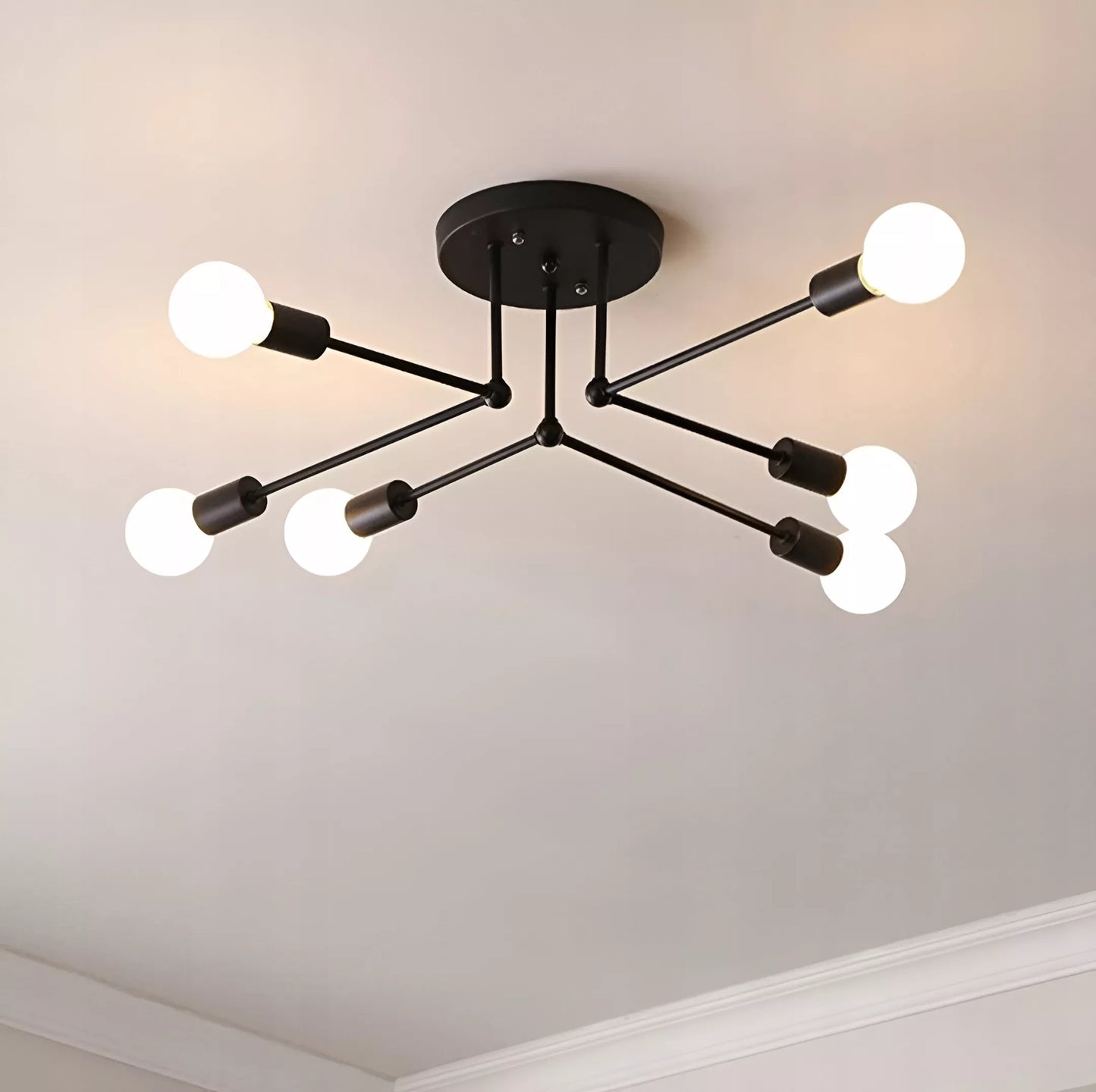 Lubinis kabantis šviestuvas, juodas, baltos rutulys, LED, 6xE27, metalinis, lofto stilius