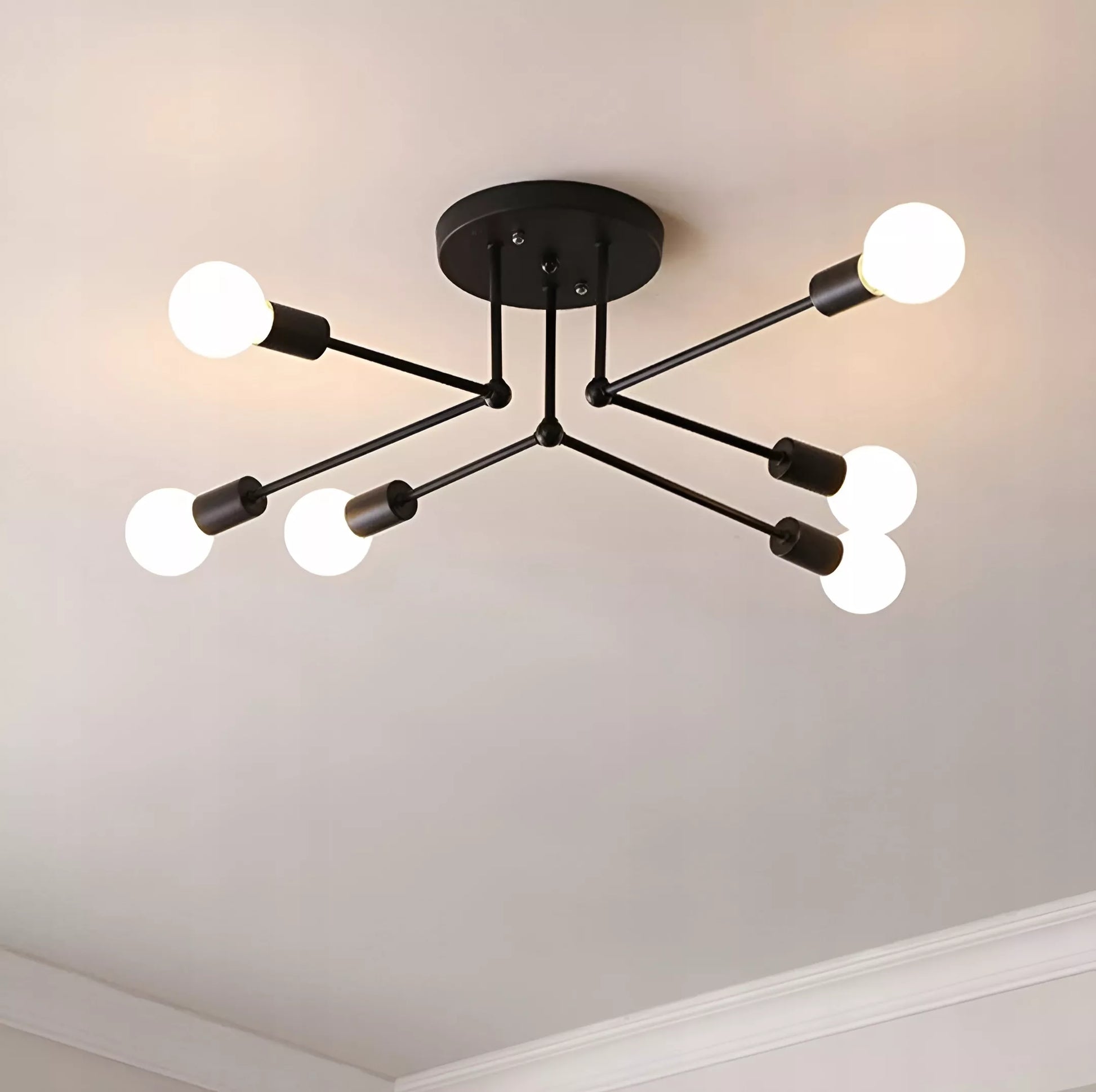 Lubinis kabantis šviestuvas, juodas, baltos rutulys, LED, 6xE27, metalinis, lofto stilius