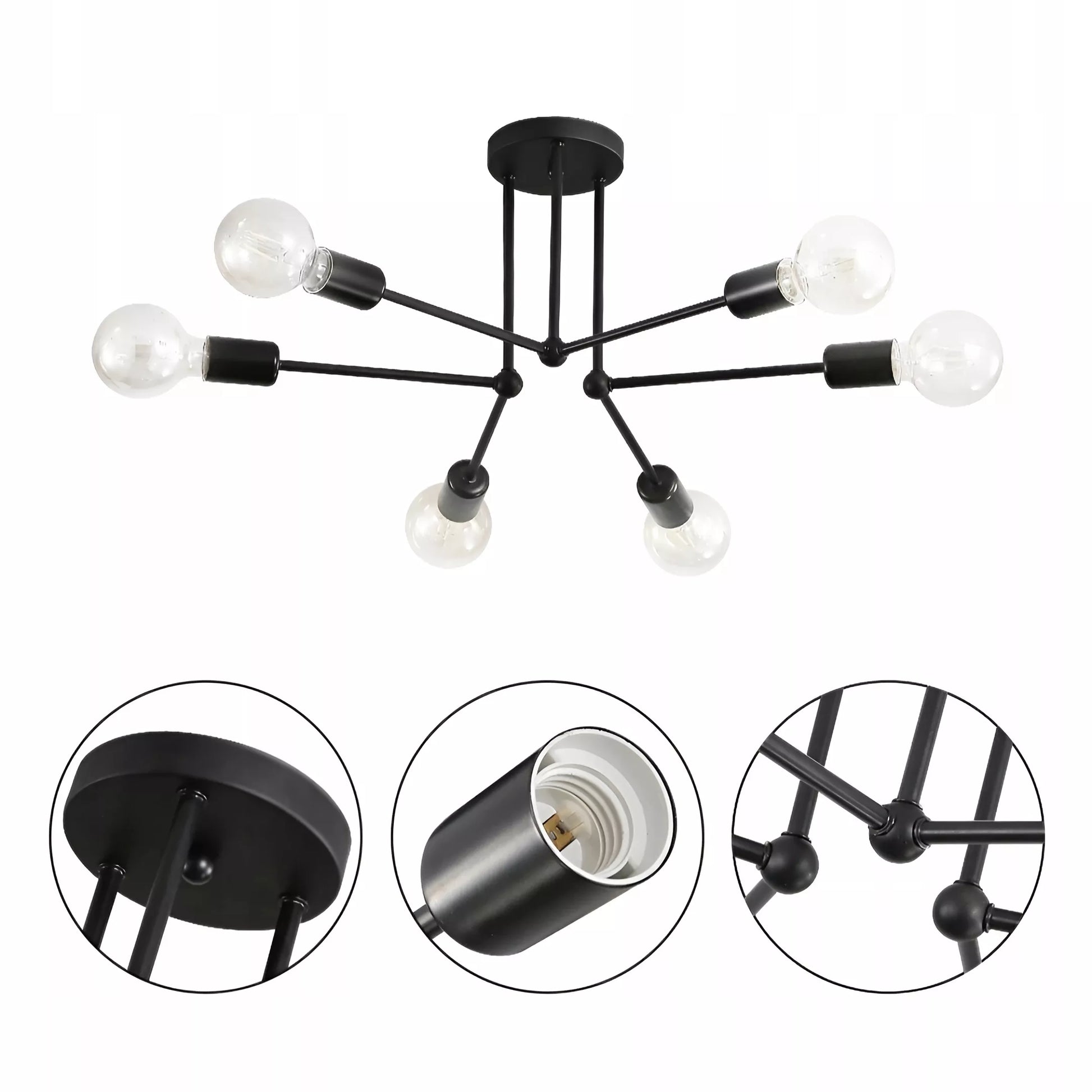 Lubinis kabantis šviestuvas, juodas, baltos rutulys, LED, 6xE27, metalinis, lofto stilius