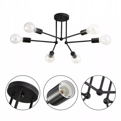 Lubinis kabantis šviestuvas, juodas, baltos rutulys, LED, 6xE27, metalinis, lofto stilius
