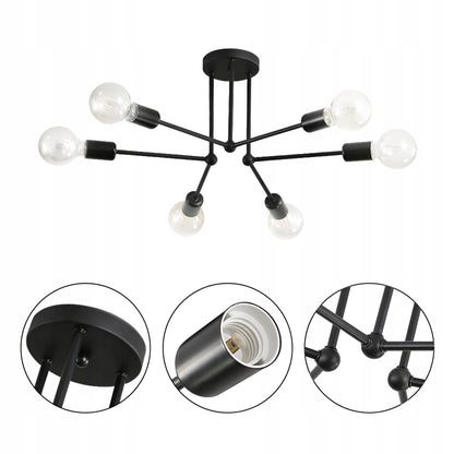 Lubinis kabantis šviestuvas, juodas, baltos rutulys, LED, 6xE27, metalinis, lofto stilius