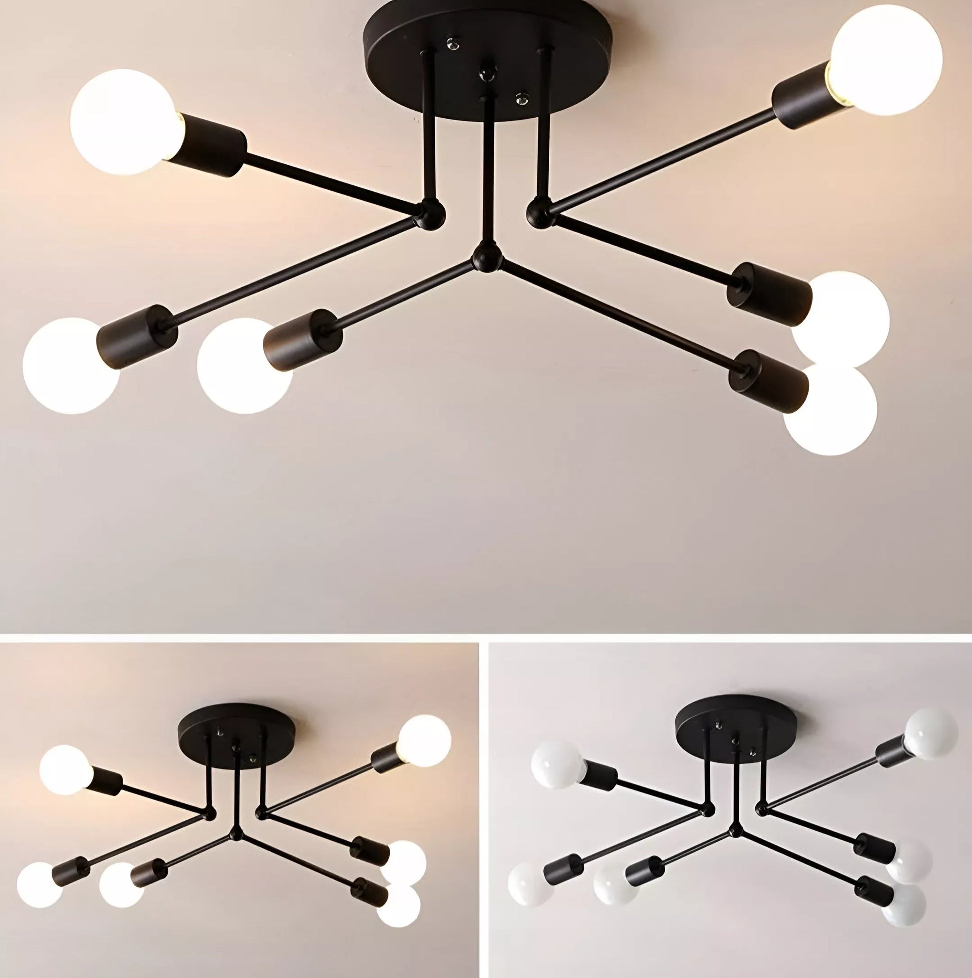 Lubinis kabantis šviestuvas, juodas, baltos rutulys, LED, 6xE27, metalinis, lofto stilius