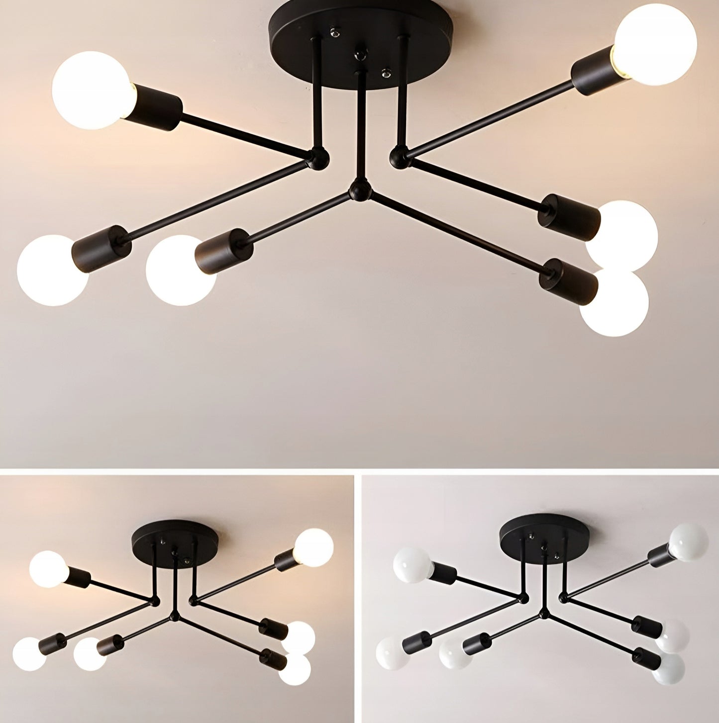 Lubinis kabantis šviestuvas, juodas, baltos rutulys, LED, 6xE27, metalinis, lofto stilius