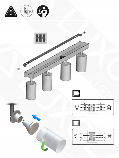 Lubinis šviestuvas Liustra Plafonas Vamzdžiai Metalinis SPOT BG4 LED GU10
