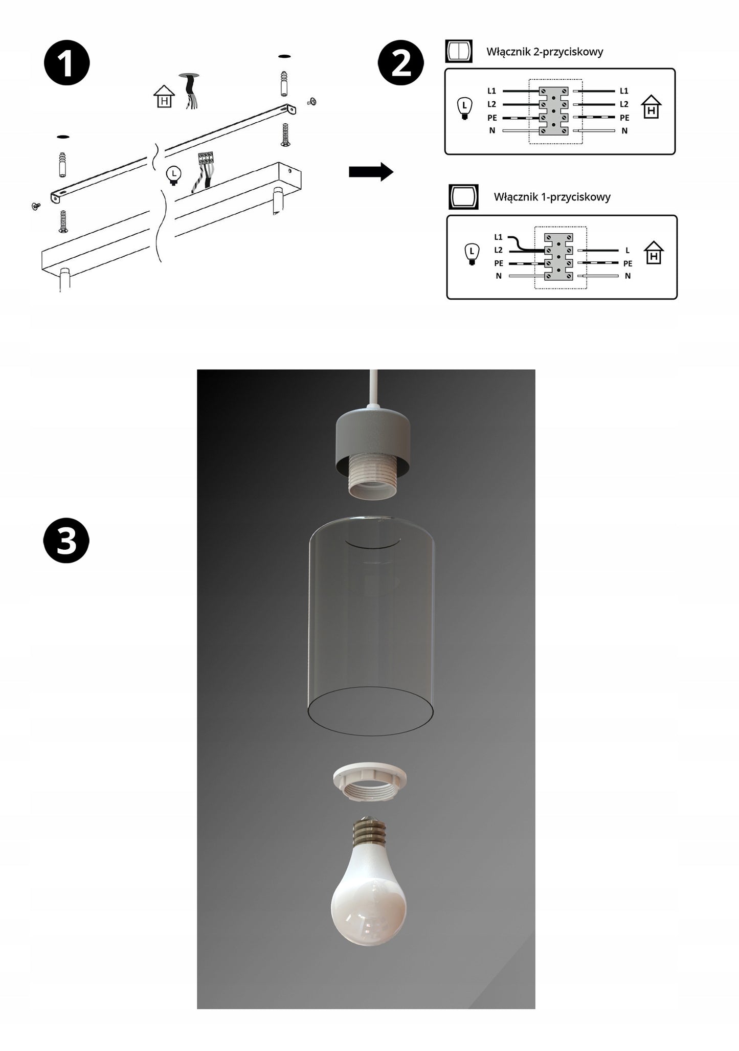 Pakabinamas lubinis šviestuvas juodas stiklinis Glass Tube 535-BZ2 LED E27