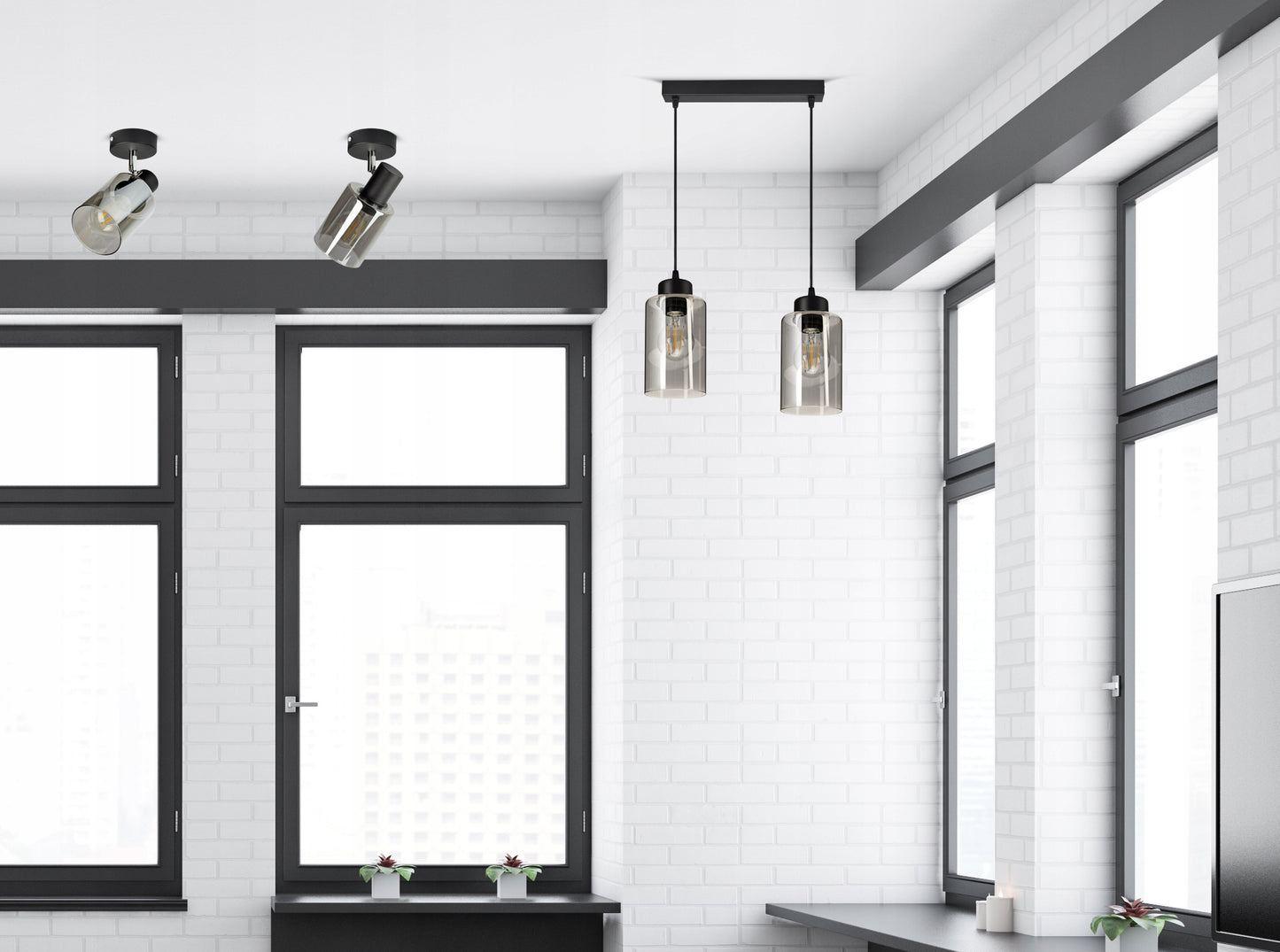 Pakabinamas lubinis šviestuvas juodas stiklinis Glass Tube 535-BZ2 LED E27