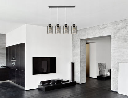 Juodas kabantis lubinis šviestuvas (liustra) su stiklo vamzdžiu 535-BZ4 LED E27