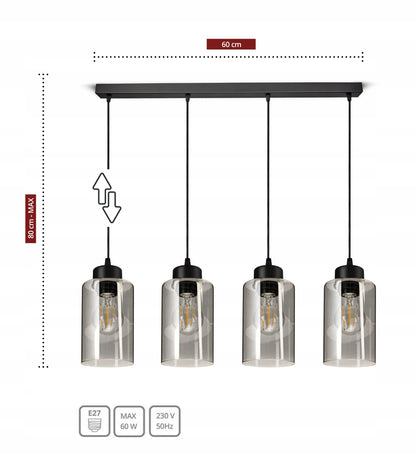 Juodas kabantis lubinis šviestuvas (liustra) su stiklo vamzdžiu 535-BZ4 LED E27
