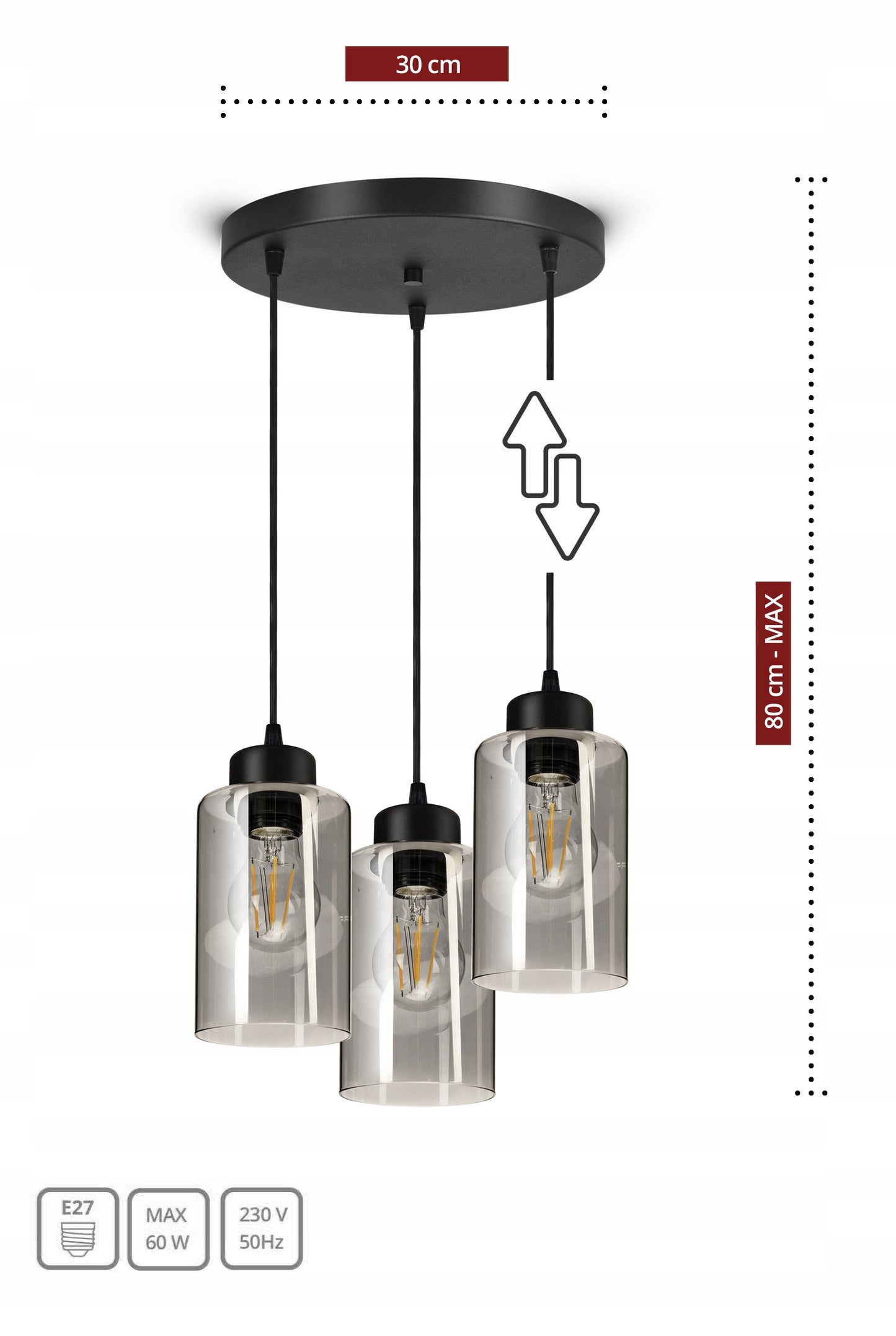 Pakabinamas lubinis šviestuvas liustra juodas stiklinis Glass Tube 535-EZ3 LED E27