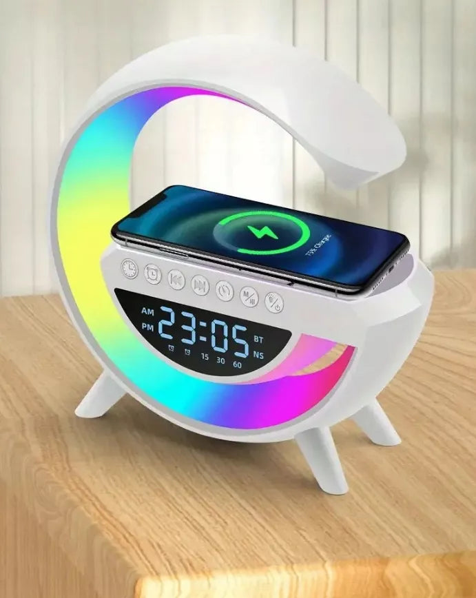 LED RGB Stalo Lempa Garsiakalbis Įkroviklis Indukcinis QI Laikrodis Žadintuvas Radijas