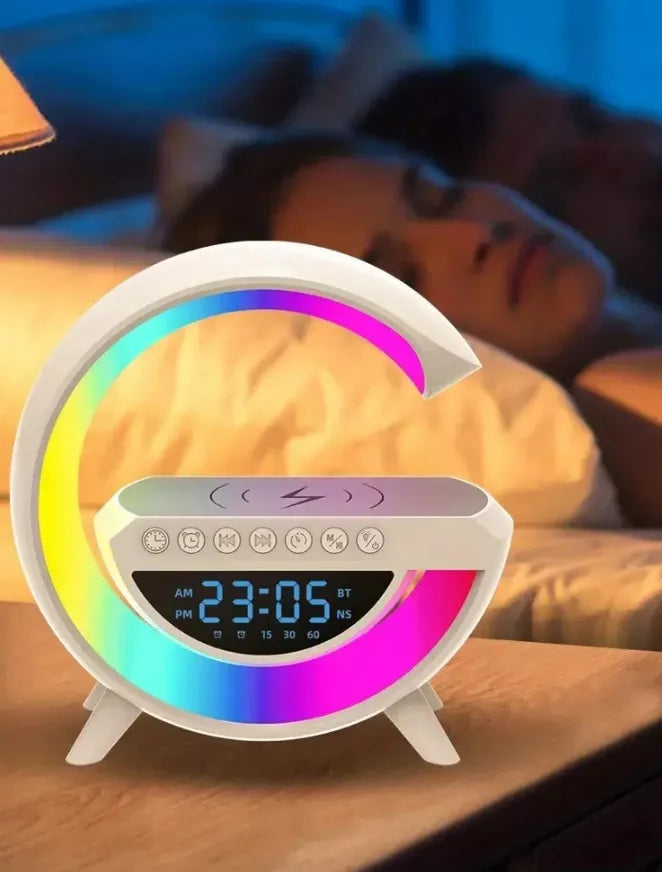 LED RGB Stalo Lempa Garsiakalbis Įkroviklis Indukcinis QI Laikrodis Žadintuvas Radijas