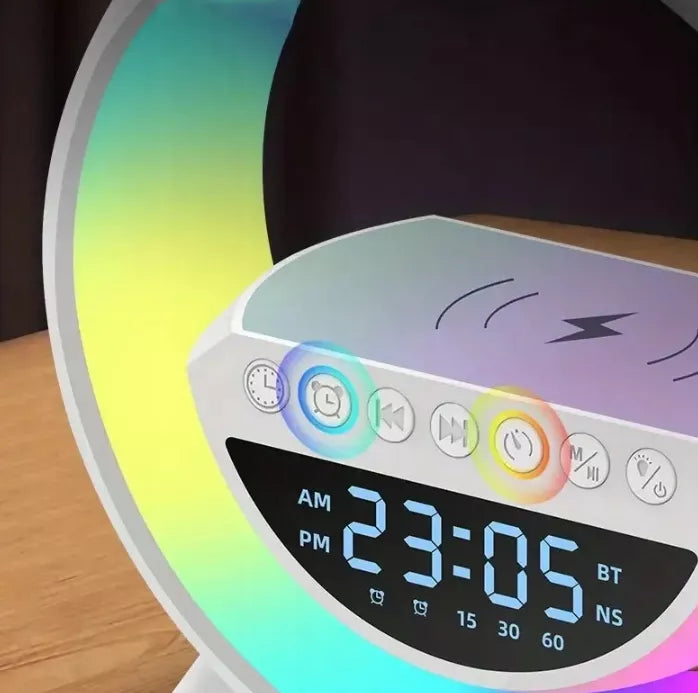 LED RGB Stalo Lempa Garsiakalbis Įkroviklis Indukcinis QI Laikrodis Žadintuvas Radijas