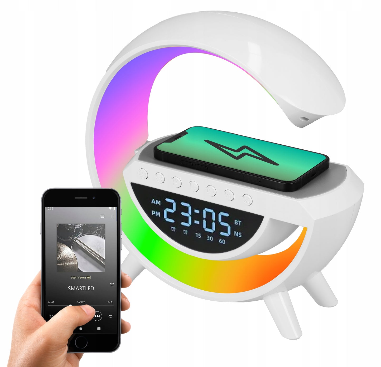 LED RGB Stalo Lempa Garsiakalbis Įkroviklis Indukcinis QI Laikrodis Žadintuvas Radijas