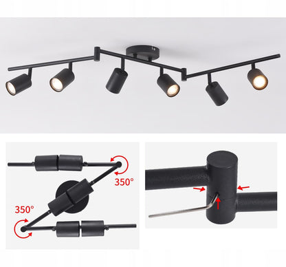 Lubinis sieninis šviestuvas su 6 GU10 halogeniniais taškiniais šviestuvais, virštinkinis SuperLED