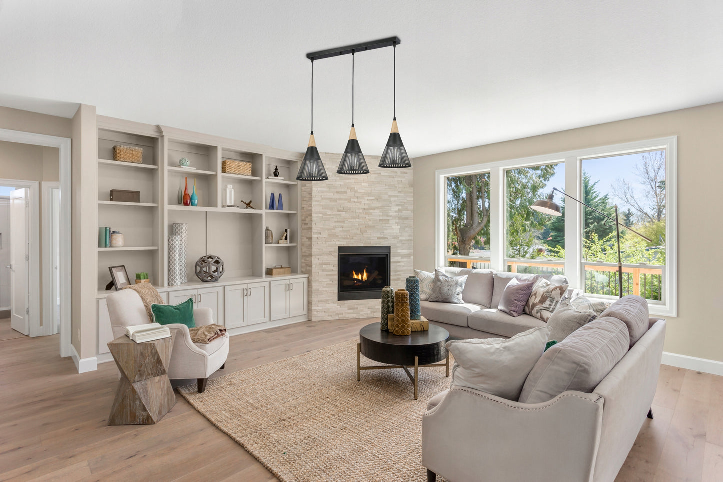 Pakabinamas lubinis LED šviestuvas, liustra, 3x E27, medinė LOFT tipo instaliacija