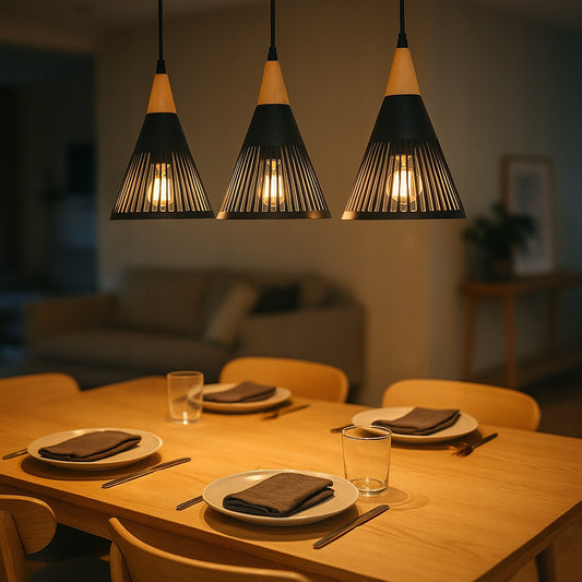 Pakabinamas lubinis LED šviestuvas, liustra, 3x E27, medinė LOFT tipo instaliacija