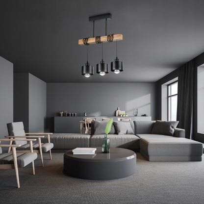 Pakabinamas lubinis šviestuvas LED, 3x E27, LOFT stiliaus, medinis ąžuolas