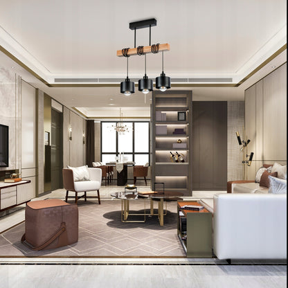 Pakabinamas lubinis šviestuvas LED, 3x E27, LOFT stiliaus, medinis ąžuolas