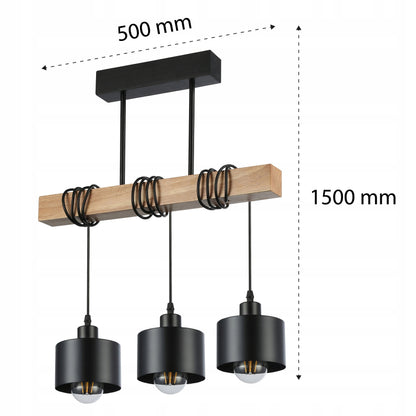 Pakabinamas lubinis šviestuvas LED, 3x E27, LOFT stiliaus, medinis ąžuolas
