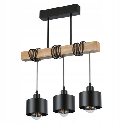 Pakabinamas lubinis šviestuvas LED, 3x E27, LOFT stiliaus, medinis ąžuolas