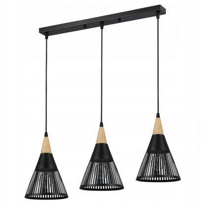 Pakabinamas lubinis LED šviestuvas, liustra, 3x E27, medinė LOFT tipo instaliacija