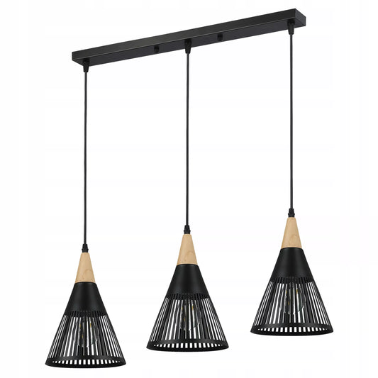 Pakabinamas lubinis LED šviestuvas, liustra, 3x E27, medinė LOFT tipo instaliacija