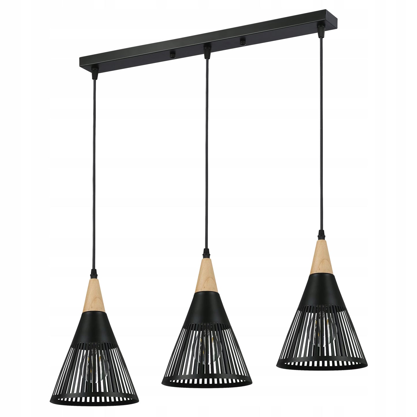 Pakabinamas lubinis LED šviestuvas, liustra, 3x E27, medinė LOFT tipo instaliacija