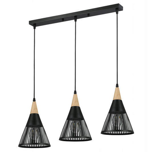 Pakabinamas lubinis LED šviestuvas, liustra, 3x E27, medinė LOFT tipo instaliacija