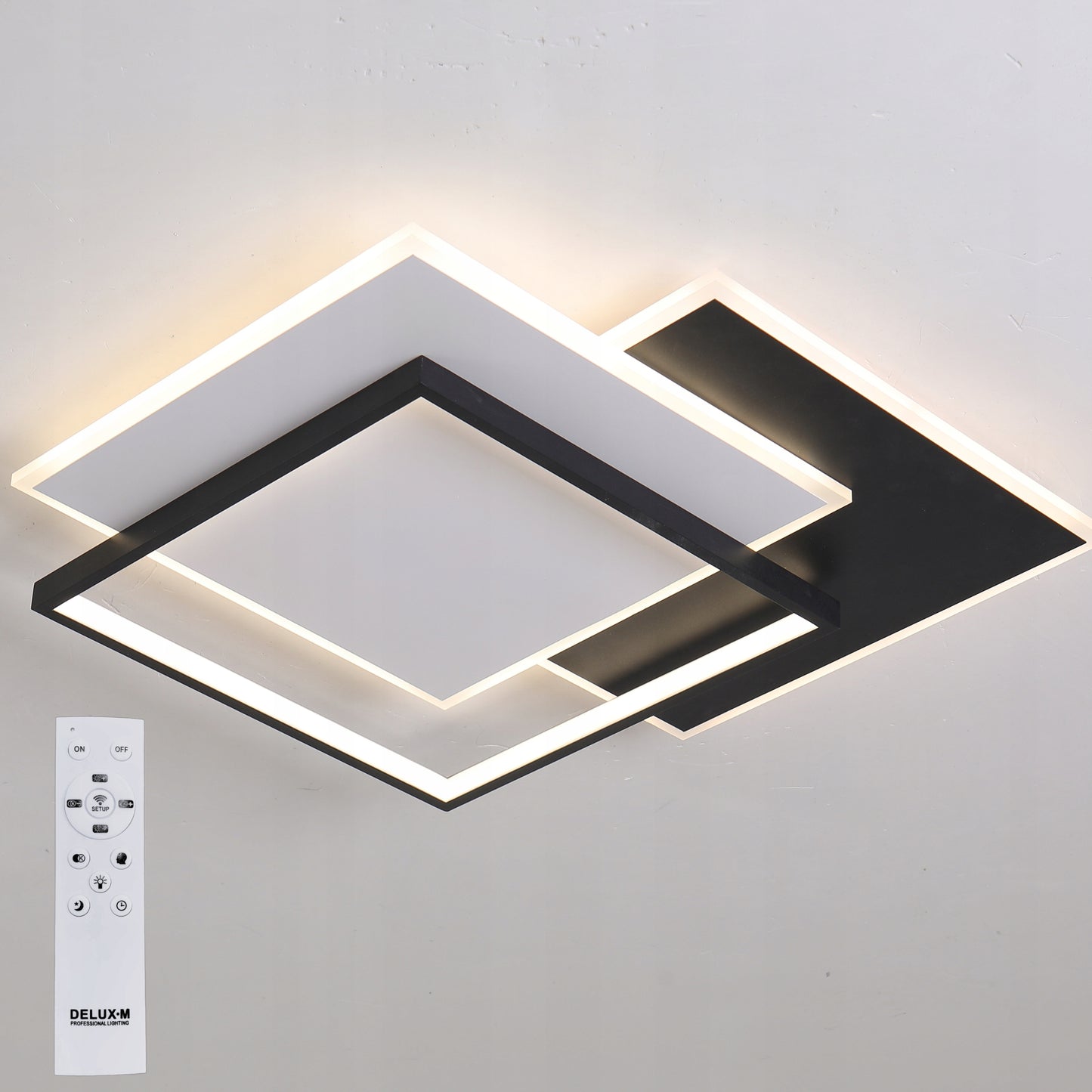 Kabantis šviestuvas PLAFON LED juodas modernus kvadratinis su pulteliu 3 spalvų