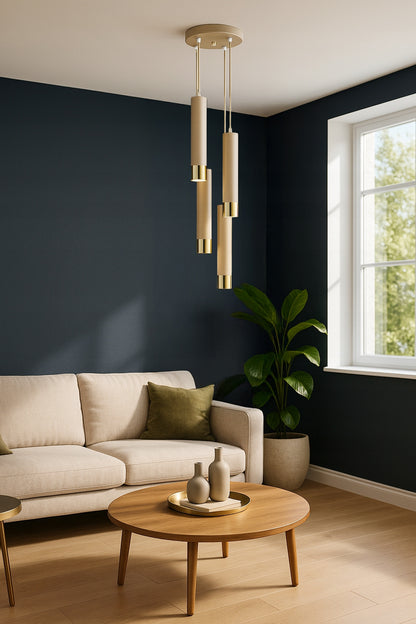 Pakabinamas lubos šviestuvas, vamzdeliai, Kašmyro smėlio spalvos, ekru, LED, virtuvei, svetainei, virš stalviršio