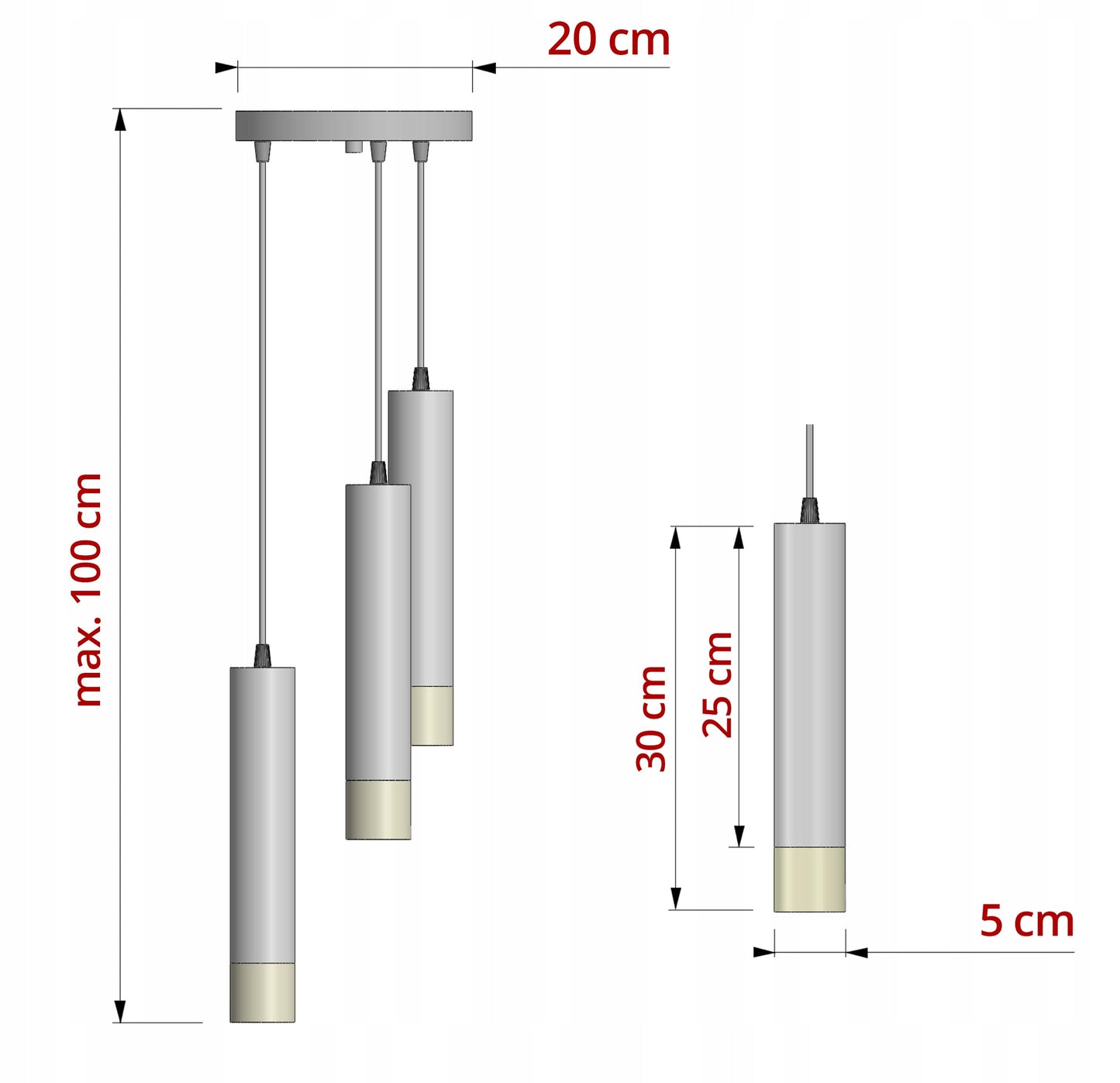Pakabinamas lubinis šviestuvas vamzdelio formos Kašmyro Smėlio Ekru LED virtuvei, svetainei, virš stalviršio