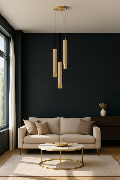 Pakabinamas lubinis šviestuvas vamzdelio formos Kašmyro Smėlio Ekru LED virtuvei, svetainei, virš stalviršio