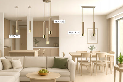 Pakabinamas lubinis šviestuvas vamzdelio formos Kašmyro Smėlio Ekru LED virtuvei, svetainei, virš stalviršio