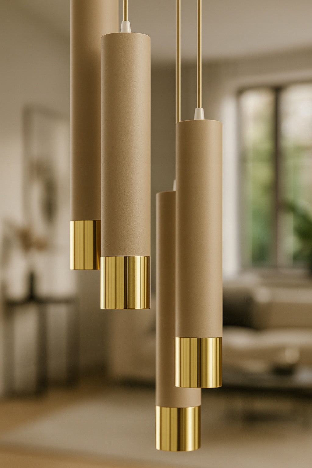 Pakabinamas lubos šviestuvas, vamzdeliai, Kašmyro smėlio spalvos, ekru, LED, virtuvei, svetainei, virš stalviršio
