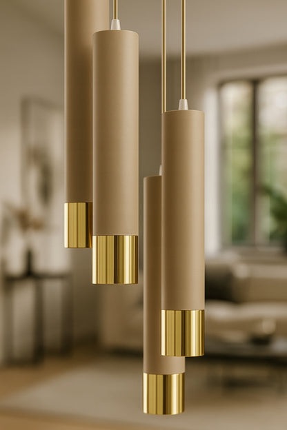 Pakabinamas lubos šviestuvas, vamzdeliai, Kašmyro smėlio spalvos, ekru, LED, virtuvei, svetainei, virš stalviršio