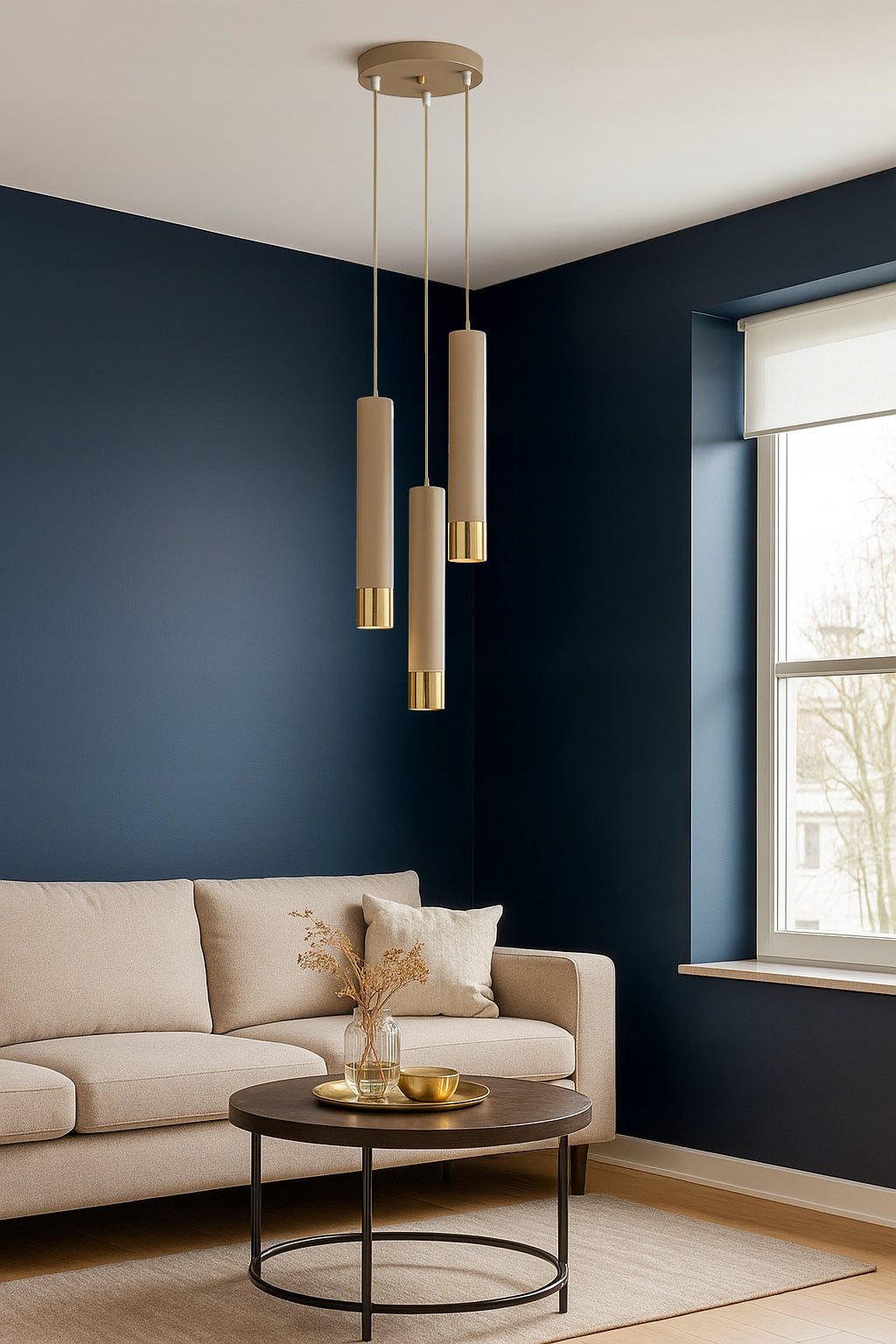 Pakabinamas lubinis šviestuvas vamzdelio formos Kašmyro Smėlio Ekru LED virtuvei, svetainei, virš stalviršio