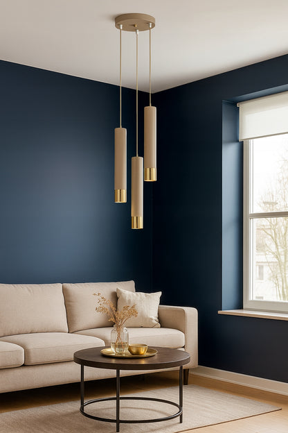 Pakabinamas lubinis šviestuvas vamzdelio formos Kašmyro Smėlio Ekru LED virtuvei, svetainei, virš stalviršio